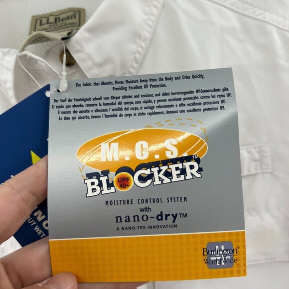 NWT L.L.Bean Technofine White Nylon Button Down Shirt Women's Medium - Picture 5 of 7